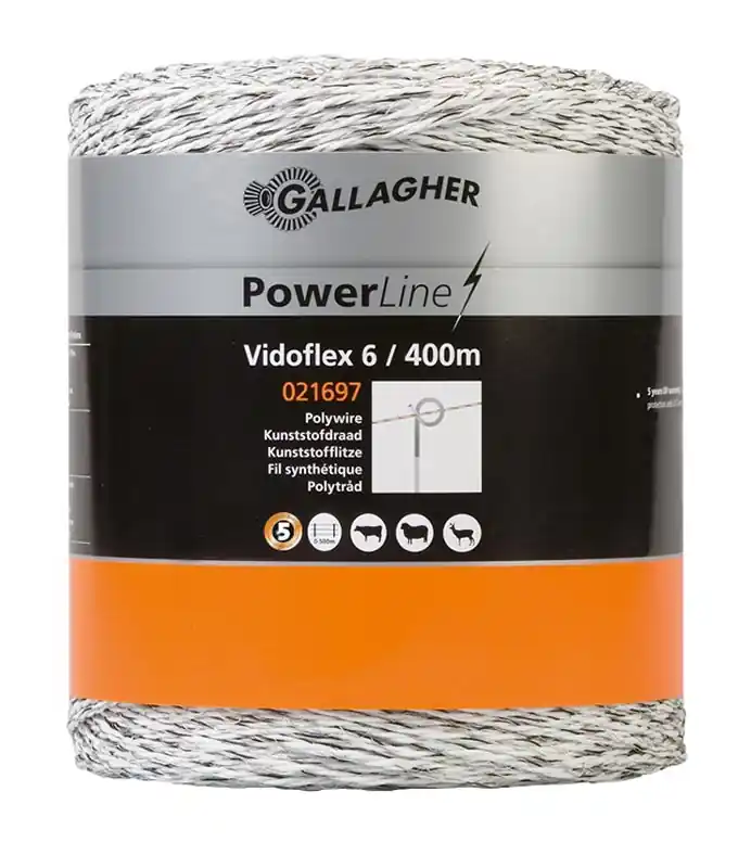 Geprüft 400m Weidezaunlitze Vidoflex 6 PowerLine, w/schw
